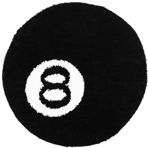 Gatphy 8 Ball Rug Simulation Billiards Round Rugby Decorative Carpet 60CM 80CM Absorbent Non Slip Soft Bath Mat Machine Washable for Living Room Party Decorations (Black, 80X80)