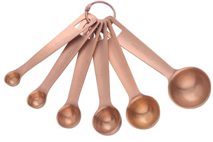 Measuring Spoons Set of 6, Stainless Steel Measuring Spoon with Accurate Measurement Markings and Removable Clasp, Teaspoon Measure Spoon for Dry and Liquid Ingredients (Rosegold, Round)