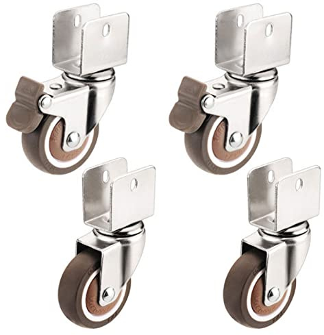 ASHILD 4er-Pack 50-mm-Lenkrollen, Lenkrollen mit U-Typ-Halterung, robuste Möbelrollen für Hartböden/Parkett/oder Steinböden, inklusive Schrauben (25 mm/1 Zoll, 2 Bremsen + 2 Universal)