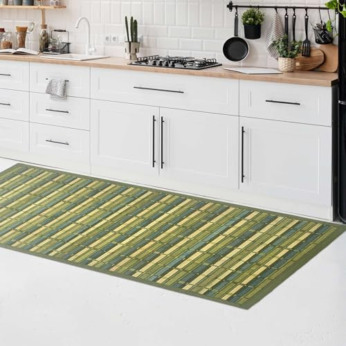 CosìCasa Bambus Küchenteppich mit Anti-Rutsch-Unterseite - Wasserabweisender Läufer, leicht zu reinigen und aus nachhaltigen Materialien hergestellt - moderner Bambusteppich Grün, 55X90