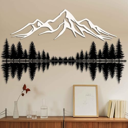 KAWA METALWORKS Wandkunst, Motiv: Berge und Wald, Kiefern und Hügel, große Natur-Wanddekoration, Metall-Wandbehang, Einweihungsgeschenk