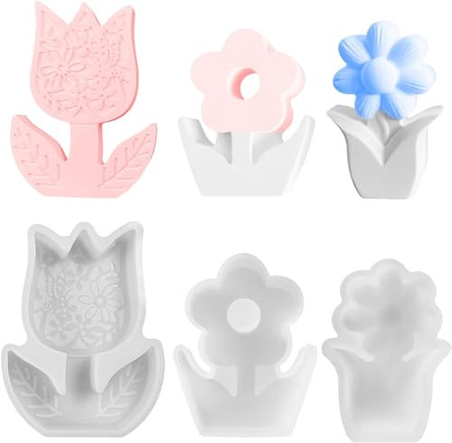 3 Stück Silikonformen Gießformen Blumen Kerzenformen zum Gießen, Silikonform Blumen Gips Zum Gießen Silikon Gießform Blumen Gießformen Silikon Blumen Giessform Silikon Blumen Silikonform Frühling