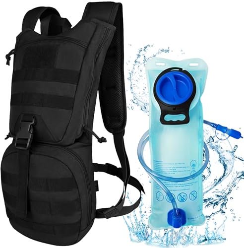 Taktischer Molle-Trinkrucksack, militärischer isolierter Wasserrucksack mit 3 l Wasserblase zum Wandern, Laufen, Radfahren, Schwarz