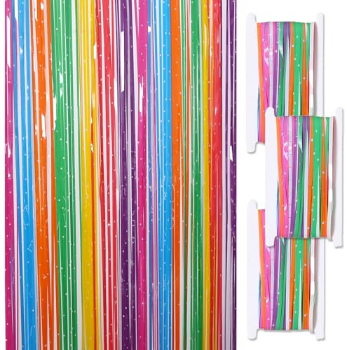 CNYMANY Schimmernde Fransenvorhänge, 1 x 2,5 m, Regenbogen-Luftschlangen, Bunte Geburtstagsparty-Dekorationen, Fotoautomaten-Hintergrund, Vorhänge für Süßigkeiten, Party, Babyparty, 3 Stück