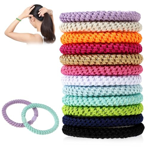 Bewudy 12 Stück Elastisch Haargummis Damen, Bunte Zopfgummi Geflochtene Haarbänder Haargummis für Mädchen und Damen, Pferdeschwanz-Halter für dickes Haar und lockiges Haar(Einfarbiges)