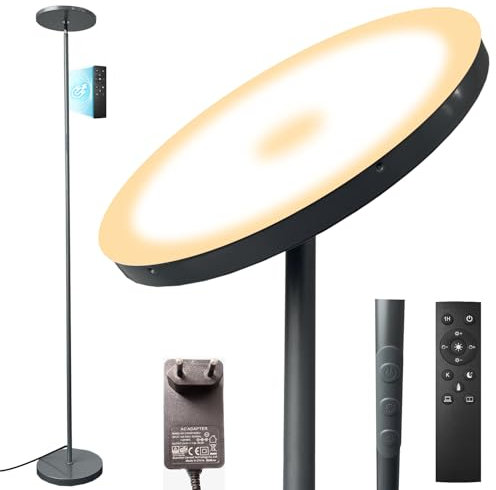 36W Lampada Da Terra Salotto, 3600LM Luminosa LED Piantana Dimmerabile con Telecomando e Touch Control, 2700K-6500K Moderna per Soggiorno Letto Ufficio, Grigio
