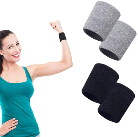 2 paia di braccialetti sportivi che assorbono il sudore, braccialetti fitness per uomo e donna, braccialetti sportivi in ​​morbido cotone ispessito, adatti per tennis, ginnastica, calcio