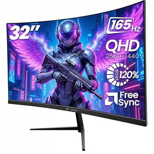 CRUA 32 Curved Gaming-Monitor, 2K QHD 2560x1440P, 144 Hz/Computermonitor, 120% sRGB, FreeSync, Blaulichtfilter, 1500R VA-Bildschirm, Wandmontage möglich – Schwarz