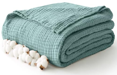 Kozyhvn Coperta in 100% mussola di cotone, per letto matrimoniale, XL, 167,6 x 228,6 cm, traspirante e rinfrescante, morbida, copriletto bohémien, per adulti, per tutte le stagioni, turchese, verde