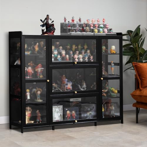 IEDZBEQ Sammlervitrine Glasvitrine Stehend Standvitrine, Vitrine mit AcryltüR,Großer Stauraum transparente Schranktür um die transparent in der Vitrine sind gut sichtbar 111cm Schwarz