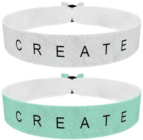 2er Set Create Stoffarmbänder Weiß und Mint - Stylisches Accessoire für Motivation - Handmade - Verstellbar und Wasserfest - Ideal als Geschenk oder für Festival-Outfits - Unisex Design