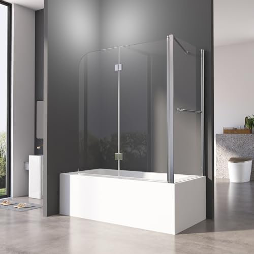 Badewannen Duschwand 70 x 120 x 140 cm mit Seitenwand 2-teilig Faltbar,Faltbar Badewannenaufsatz Duschtrennwand Faltwand aus 6mm Nano Glas