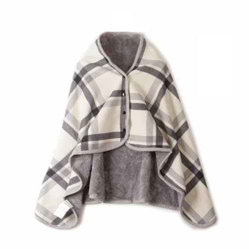 Fleece bärbar filt flanell pläd poncho sjal mjuk plysch vinter varm kasta knappar cape tippet dubbla lager varv bekväma omslag, Cremefarben, one size