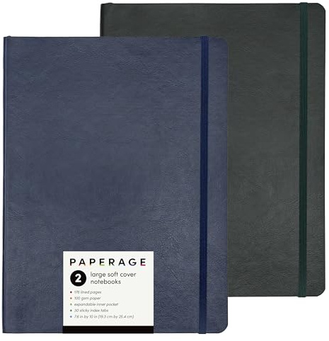 PAPERAGE 2-Pack Softcover Lined Journal Notebook (Navy & Dark Green), 176 Pages, Large B5 College Ruled Notebook, 7.6 inches x 10 inches - 100 GSM Thick Premium Paper, Leather Journal for Home, Work & School