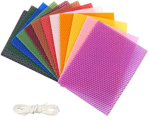streeHerjjkeA1 Bienenwachs-Kerzenherstellungs Set,DIY-Kerzen Bienenwachs-Kerzen Selber Machen,12 Stück Bienenwachskerzen Selber Machen Set,Wachsplatten Weihnachts Erwachsene,Kerzen Wachsplatten