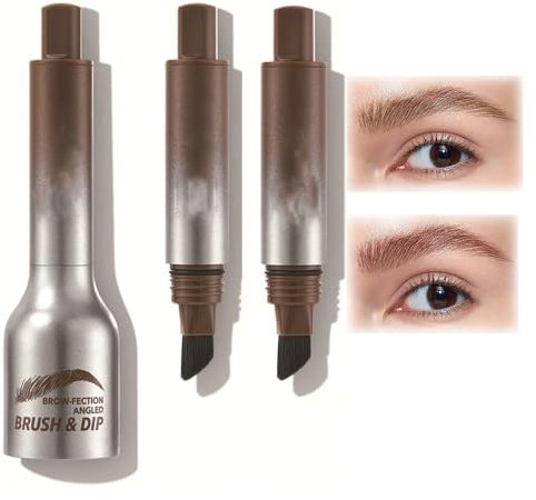 Instant-Augenbrauenpinsel, Brow-Fection abgewinkelter Pinsel & Dip, Augenbrauenpinsel und Dip, Mehrzweck-Augenbrauenstift, der nicht verwischt (02+03)
