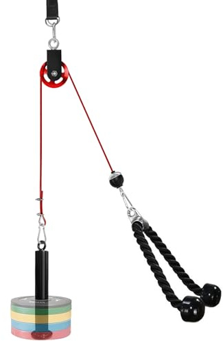 LFJ LAT Pull Down and Lift Weight Pulley System Cable Machine Pulley Attachment for Triceps Pull Down, Biceps Curl, Back, Forearm, Shoulder Home Gym Equipment (Red Set with Aluminum Alloy Pulley)