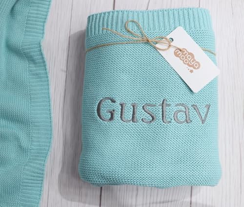 Generisch ★ Kuschelige Babydecke aus Bambus & Baumwolle ★ Mit Namen Bestickt ★ Geschenk zur Geburt & Babyshower ★ (Minze, 100 x 80 cm)