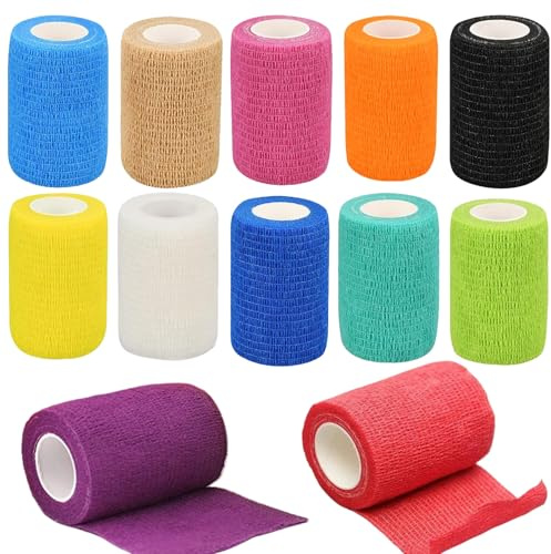 12 Rollen 7,5cm x 4,5m Selbstklebender Verband, Selbsthaftende Elastische Haftbandage, Hund Katze Selbstklebend Fixierbinde, Haustier Erste Hilfe Bandage für Tier Handgelenk, Knöcheln Schwellungen