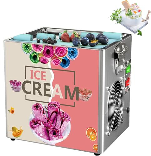 DOJOEUU Macchina per Gelato Professionale per Yogurt Gelato Arrotolato, Macchina per Gelato Fritto in Acciaio Inox con 2 Pale, Macchina per Gelato Elettrico per gelaterie e Bar