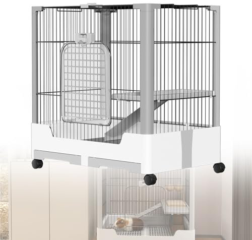 ORHEYA Kaninchenstall 1 Ebene Kaninchenkäfig mit Sicherheitsverschluss, Rollen, Abnehmbarer Ruheplattform und Leiter Kleintierstall Meerschweinchenkäfig Haustierkäfig für Kleintiere, 73 x 50 x 68 cm