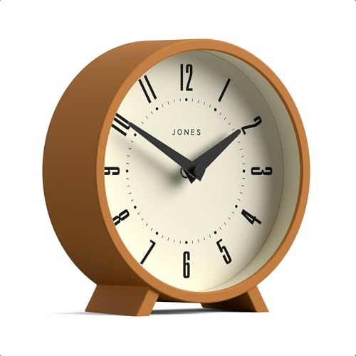 JONES CLOCKS® Venus Schreibtischuhr | Modernes runddesign | Senfgelb | Stilvoller Retro-Look für Regal, Tisch, kaminsims oder nachttisch