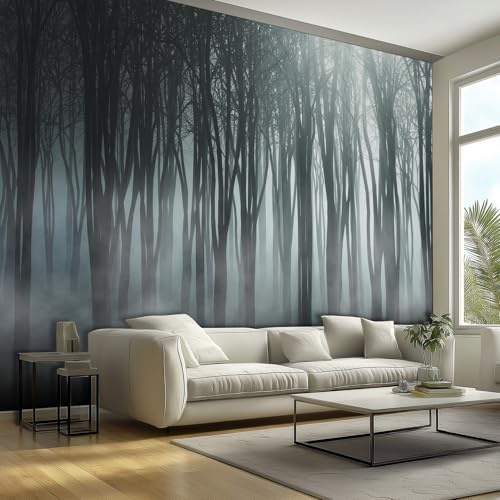 Dark Foggy Forest Wallpaper - Misty Jungle Rainforest Trees Nature Landscape Wall Mural - Wall Murals for Living Room Bedroom - Photo Wallpaper & Home Decor Art - 274 x 254 cm A151