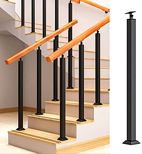 LIQONWAG Stair Balusters Post, Black Square Metal Handrail Spindles with Flat & Adjustable 270° Angle Bracket, Railing Post Dor Deck, Steps, Garden, Outdoor Stairs Remodeling/85Cm/33.5Inch