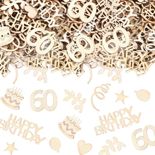 120 Stück Holz Konfetti 60 Geburtstag Deko für Mann und Frau | Mann und Frau Konfetti Streudeko Geburtstag, Kann Als Tortendeko, Tischdeko und Wanddekorationen Zum Geburtstagen Usw