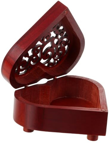 Ciieeo Vintage Wood Music Box Heart Shaped Box Decoration for Women Birthday Storage Case
