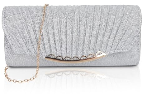 MOTIBACK Bolso de mano de mujer para bodas, fiestas y ocasiones especiales – Elegante bolso de mano para mujer con diseño de pliegues cruzados como bandolera o bandolera