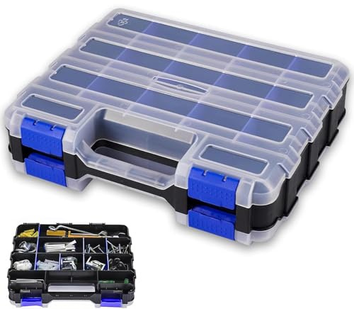 LINTRA Doble Cara Caja Organizadora Tornillos, 34 Compartimentos Caja para Tornillos, Organizador Tornillería con Estantes Extraíbles, Portátil, para Almacenar Tornillo, Tuercas, Piezas Pequeñas