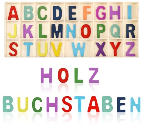 Vasmeiy 130 Piezas Letras de Maderade, Manualidades de Madera (2.3cm) | Letras A-Z De Para Exhibiciones de Decoración del Hogar, Manualidades, Fiestas de Bodas DIY, Letras colorida