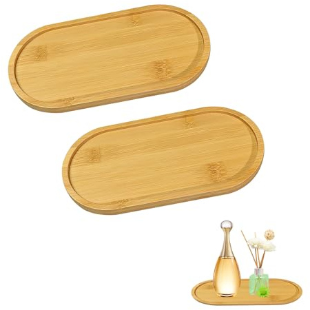 VYNZOR 2 Bandejas de Bambú para Baño, Bandeja de Madera Organizadora para Lavabo, Bandeja Pequeña para Cosméticos, Velas, Perfumes y Joyería, Bandeja Decorativa para Muebles