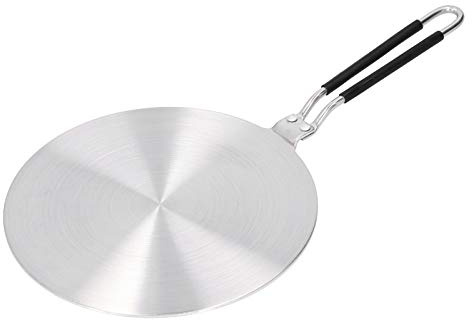 Plaque d'adaptateur à induction en verre avec poignée amovible Diffuseur de chaleur, plaque de diffuseur à induction en acier inoxydable pour cuisinière à gaz électrique (22 cm)