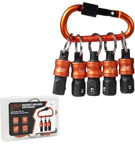 1/2 Socket Holder Keychain 5PCS Set,Drive Quick-Release & Lock Organizer | Heavy-Duty Toolbox,Impact Wrench Accessories for Lineman,Electricians,Construction Crews & Industrial Pros