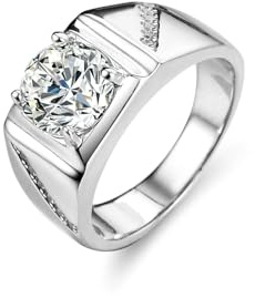 Stfery Siegelring Platin Herren, Eheringe mit Moissanit 2ct Echt Gold Schmuck Gr.67 (21.3)