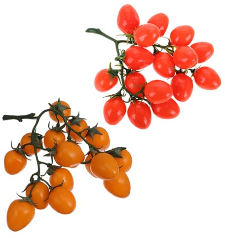 EPIGEIST 2 pezzi Frutti Artificiali Realistici Pomodori Pachino Finti Decorazione per Feste e Vetrine Leggeri e Facili da Pulire Rami di Pomodoro Giallo e Rosso per Casa e Eventi
