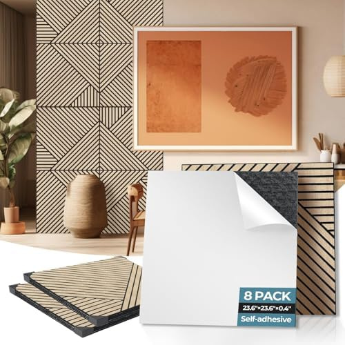 AKUMAX Self-Adhesive Acoustic Wall Panelling - Soundproofing & Sound Absorbing Panels for Walls and Ceilings, Suitable for Living Room (Classic Oak)