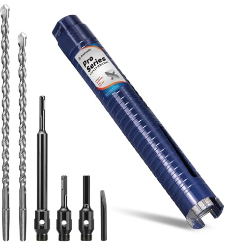 DaduoRi Pro 38mm x 240mm Core Drill Bit Set, Includes 3 Adapters(240mm & Regular SDS Plus, Hex), 2 Extra Long Centre Bits - For Deep Holes in Concrete, Brick, Block, Stone - 1/2 BSP Thread