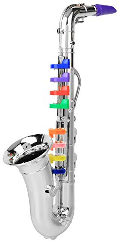 EIMSOAH Kindersaxophon-Spielzeug, Mini-Saxophon aus Kunststoff mit 8 Farbcodierten Tasten für Kinder, Musikinstrument (Silber)