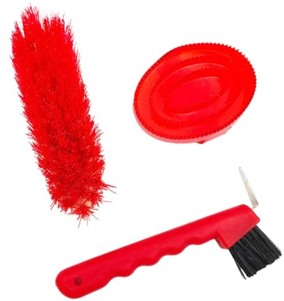 predolo Kit de 3 Piezas para el Cuidado de Caballos, Cepillo para Cascos, Suministros para el Cuidado de Aparejos, Accesorios para de Aparejos, Rojo