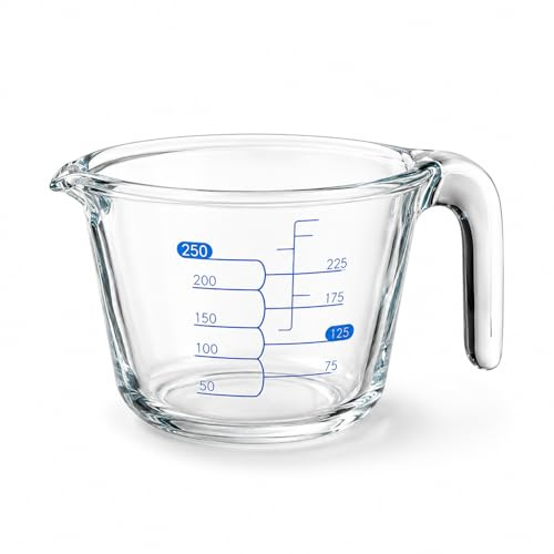 Glass Measuring Jug 250ML, Borosilicate Glass Measuring Cup with Clear Graduations, Heat Resistant Small Measuring Jug for Baking, Cooking and Coffee Preparation, Kitchen Essentials for New Home