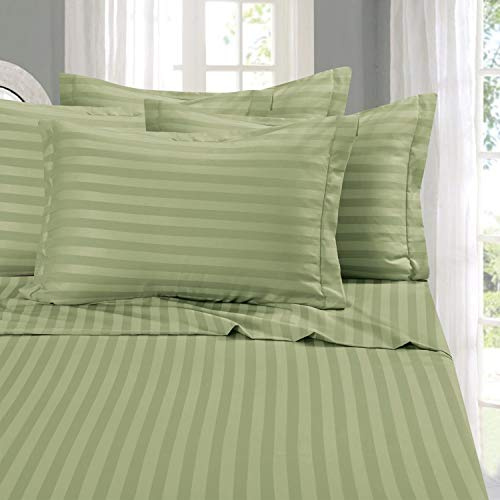 Elegant Comfort Best, Softest, Coziest 6-Piece Sheet Sets! - 1500 Thread Count Egyptian Quality Luxurious Wrinkle Resistant 6-Piece DAMASK STRIPE Bed Sheet Set, Queen Sage/Green