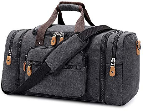 Erweiterbar Canvas Reisetasche Herren 50L / 40L, Weekender Damen Groß, Sporttasche für männer, Duffle Reisen Übernachtung Taschen, Dunkelgrau