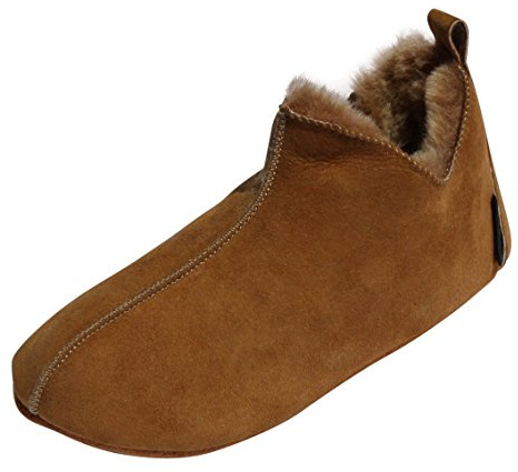 Hollert Lammfell Hausschuhe - Bali Fellschuhe Lederschuhe Bettschuhe Schuhgröße EUR 46, Farbe Cognac