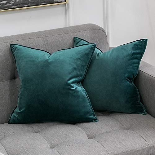 MIULEE 2er Set Samt Kissenbezug Weihnachten Flansch Kissenhülle Dekorative Sofakissen Dekokissen Umwickelte Kante Kissenbezüge Zierkissenbezug für Sofa Wohnzimmer Schlafzimmer 45x45 cm Malachitgrün