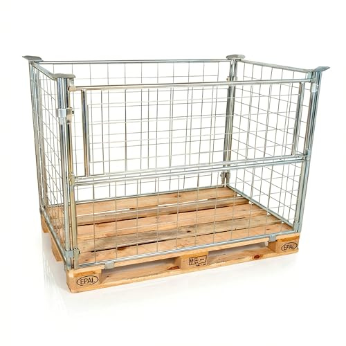 Abrollwerk 10er Set Gitteraufsatzrahmen 1200x800x1000 mm blau verzinkt für Euro-Paletten – Klappbare Gitterbox 1000 mm Nutzhöhe – Stapelbar für Industrie, Garten & Brennholz – 800 kg Nutzlast