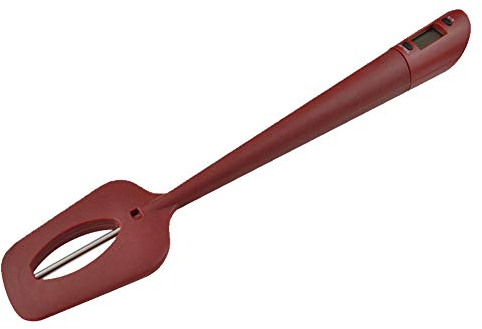 Thermomètre Cuillère Portable Grattoir en Silicone Longue Spatule Numérique Thermomètre Alimentaire pour Chocolat, Crèmes, Sauces, Confitures et Sirops Lecture instantanée