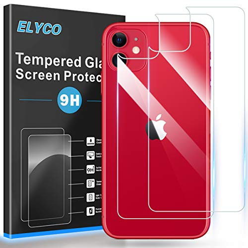 ELCYO - Pellicola protettiva posteriore per iPhone 11 da 6,1, in vetro temperato, senza bolle, durezza 9H, antigraffio, compatibile con custodie, confezione da 2